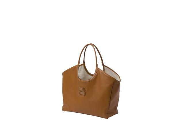 Miu Miu Miu Miu Timeless Ivy Leather Bag With Leather Lettering Logo And Gold-Tone Hardware Caramel - view 2