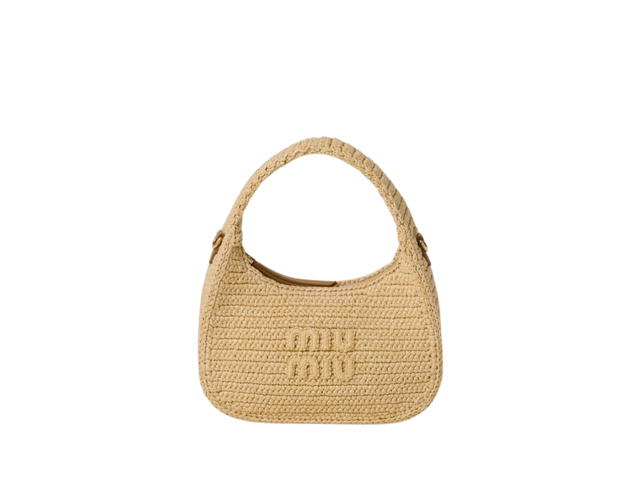 Miu Miu Miu Miu Wander Crochet Hobo Bag With Embroidered lettering logo And Gold-Tone Hardware Natural - view 1