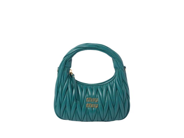 Miu Miu Miu Miu Wander Matelassé Nappa Leather Hobo Bag In Leather With Gold-Tone Hardware Lagoon Blue - view 1