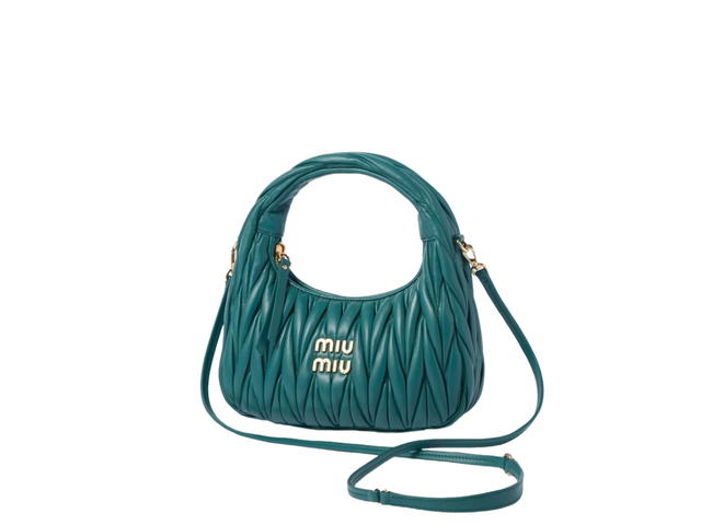 Miu Miu Miu Miu Wander Matelassé Nappa Leather Hobo Bag In Leather With Gold-Tone Hardware Lagoon Blue - view 2