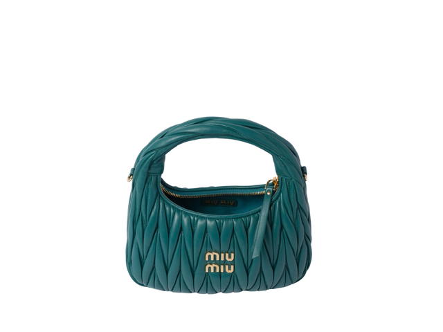 Miu Miu Miu Miu Wander Matelassé Nappa Leather Hobo Bag In Leather With Gold-Tone Hardware Lagoon Blue - view 4
