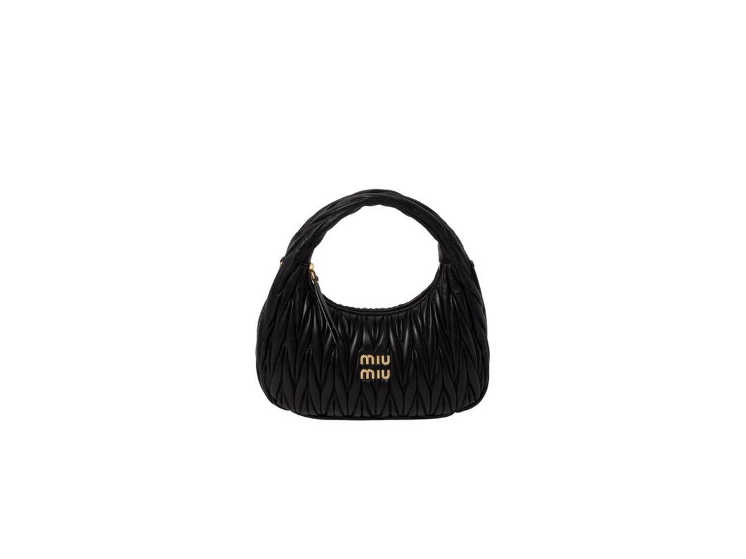 Miu Miu Miu Miu Wander Matelassé Nappa Leather Hobo Bag With Gold-Tone Hardware Black