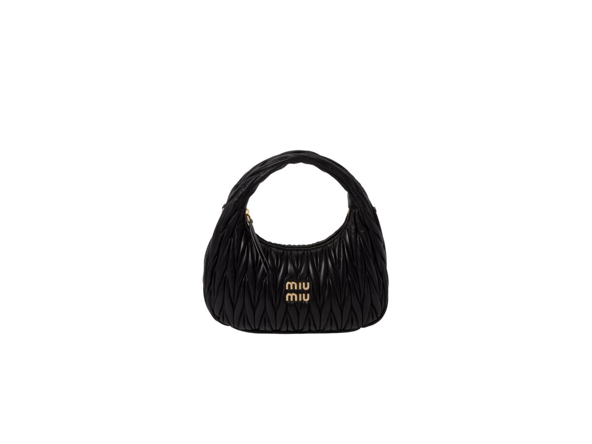Miu Miu Miu Miu Wander Matelassé Nappa Leather Hobo Bag With Gold-Tone Hardware Black