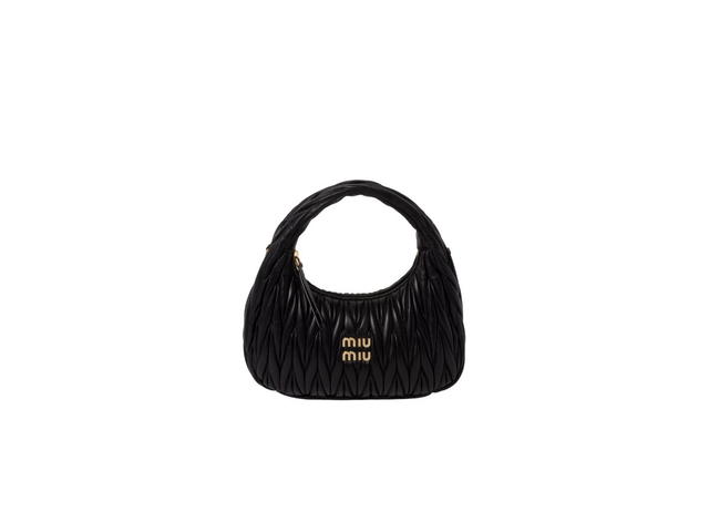 Miu Miu Miu Miu Wander Matelassé Nappa Leather Hobo Bag With Gold-Tone Hardware Black - view 1