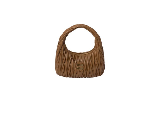 Miu Miu Miu Miu Wander Matelassé Nappa Leather Hobo Bag With Metal Lettering Logo And Gold-Tone Hardware Caramel - view 1