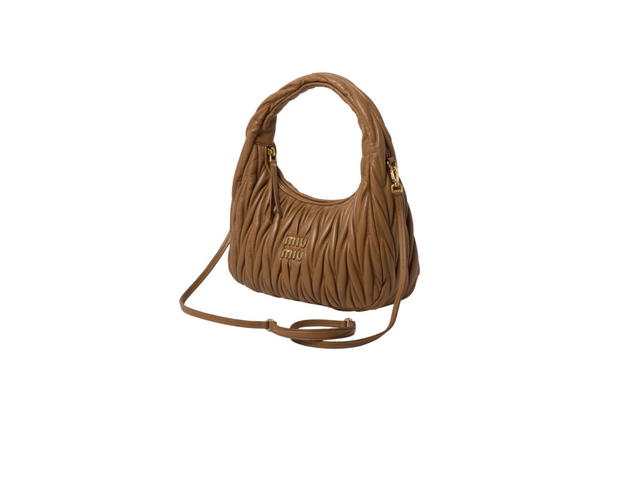 Miu Miu Miu Miu Wander Matelassé Nappa Leather Hobo Bag With Metal Lettering Logo And Gold-Tone Hardware Caramel - view 2