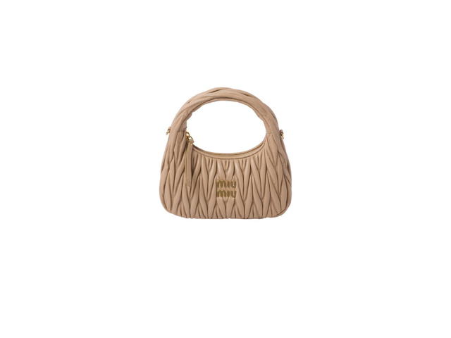 Miu Miu Miu Miu Wander Matelassé Nappa Leather Hobo Bag With Metal Lettering Logo And Gold-Tone Hardware Sand Beige - view 1