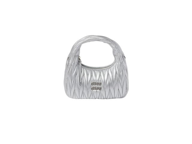 Miu Miu Miu Miu Wander Matelassé Nappa Leather Hobo Bag With Metal Lettering Logo And Gold-Tone Hardware Silver - view 1