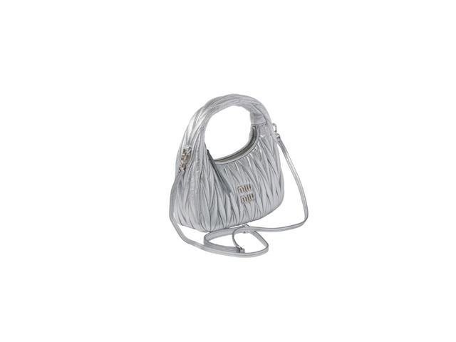 Miu Miu Miu Miu Wander Matelassé Nappa Leather Hobo Bag With Metal Lettering Logo And Gold-Tone Hardware Silver - view 2