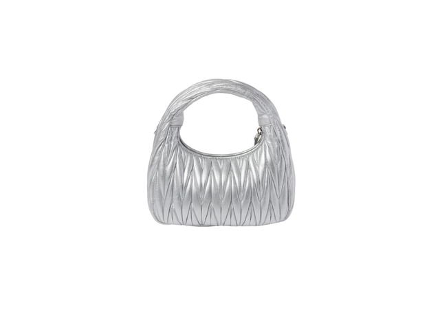 Miu Miu Miu Miu Wander Matelassé Nappa Leather Hobo Bag With Metal Lettering Logo And Gold-Tone Hardware Silver - view 3