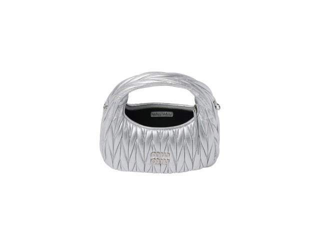 Miu Miu Miu Miu Wander Matelassé Nappa Leather Hobo Bag With Metal Lettering Logo And Gold-Tone Hardware Silver - view 4