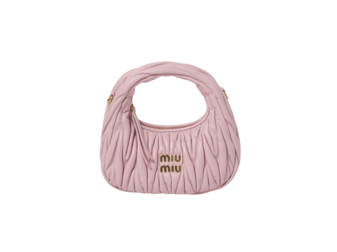 Miu Miu Miu Miu Wander Matelassé Nappa Leather Hobo Mini-Bag In Leather With Gold-Tone Hardware Alabaster Pink