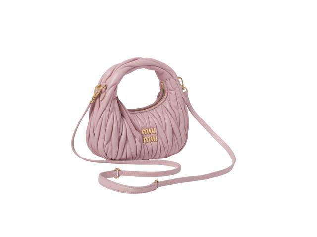 Miu Miu Miu Miu Wander Matelassé Nappa Leather Hobo Mini-Bag In Leather With Gold-Tone Hardware Alabaster Pink - view 3