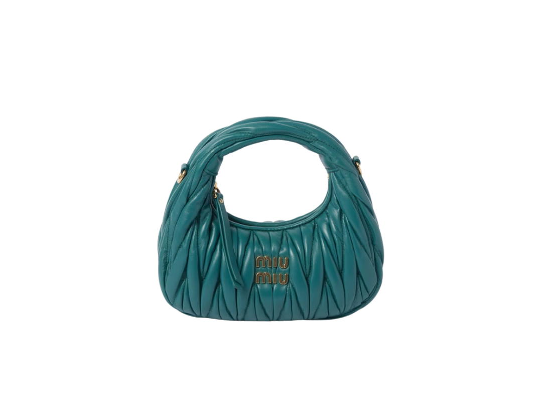 Miu Miu Miu Miu Wander Matelassé Nappa Leather Hobo Mini-Bag In Leather With Gold-Tone Hardware Lagoon Blue