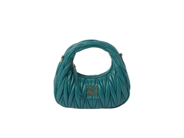 Miu Miu Miu Miu Wander Matelassé Nappa Leather Hobo Mini-Bag In Leather With Gold-Tone Hardware Lagoon Blue - view 1