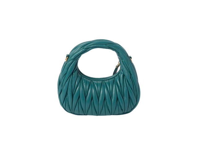 Miu Miu Miu Miu Wander Matelassé Nappa Leather Hobo Mini-Bag In Leather With Gold-Tone Hardware Lagoon Blue - view 2