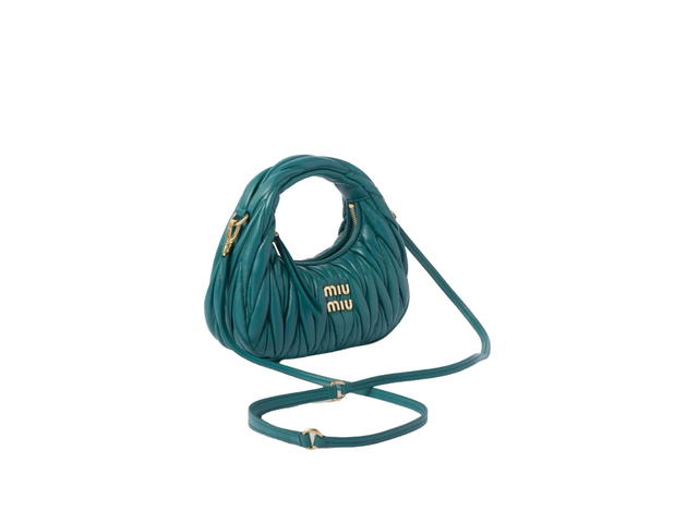 Miu Miu Miu Miu Wander Matelassé Nappa Leather Hobo Mini-Bag In Leather With Gold-Tone Hardware Lagoon Blue - view 3