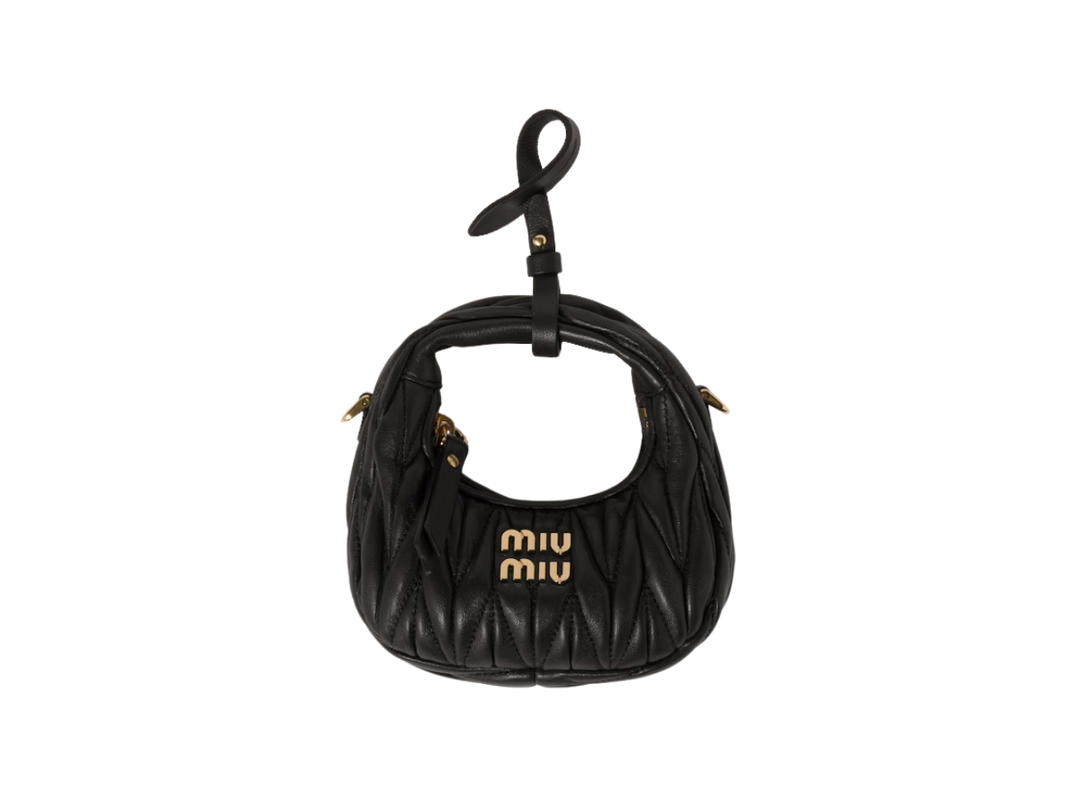 Miu Miu Miu Miu Wander Matelassé Nappa Leather Micro Hobo Bag In Leather With Metal Lettering Logo Black