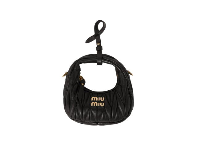 Miu Miu Miu Miu Wander Matelassé Nappa Leather Micro Hobo Bag In Leather With Metal Lettering Logo Black - view 1