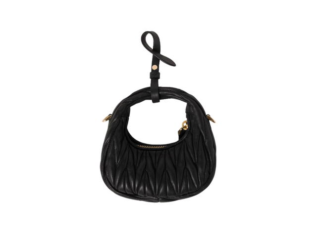 Miu Miu Miu Miu Wander Matelassé Nappa Leather Micro Hobo Bag In Leather With Metal Lettering Logo Black - view 2
