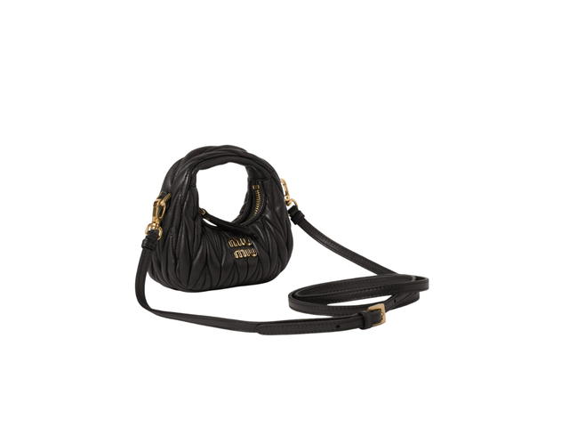 Miu Miu Miu Miu Wander Matelassé Nappa Leather Micro Hobo Bag In Leather With Metal Lettering Logo Black - view 3