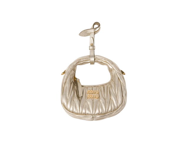 Miu Miu Miu Miu Wander Matelassé Nappa Leather Micro Hobo Bag In Leather With Metal Lettering Logo Pyrite - view 1