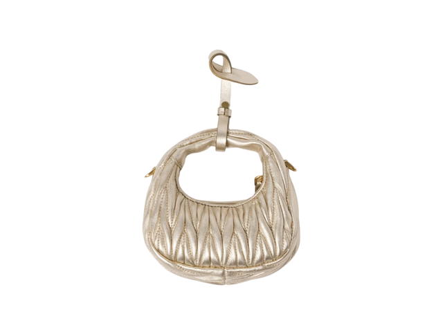 Miu Miu Miu Miu Wander Matelassé Nappa Leather Micro Hobo Bag In Leather With Metal Lettering Logo Pyrite - view 2