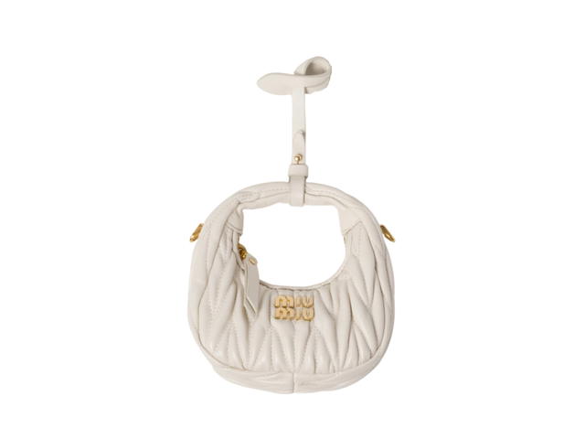 Miu Miu Miu Miu Wander Matelassé Nappa Leather Micro Hobo Bag In Leather With Metal Lettering Logo White - view 1