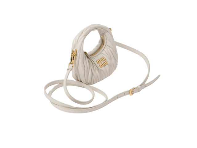 Miu Miu Miu Miu Wander Matelassé Nappa Leather Micro Hobo Bag In Leather With Metal Lettering Logo White - view 3