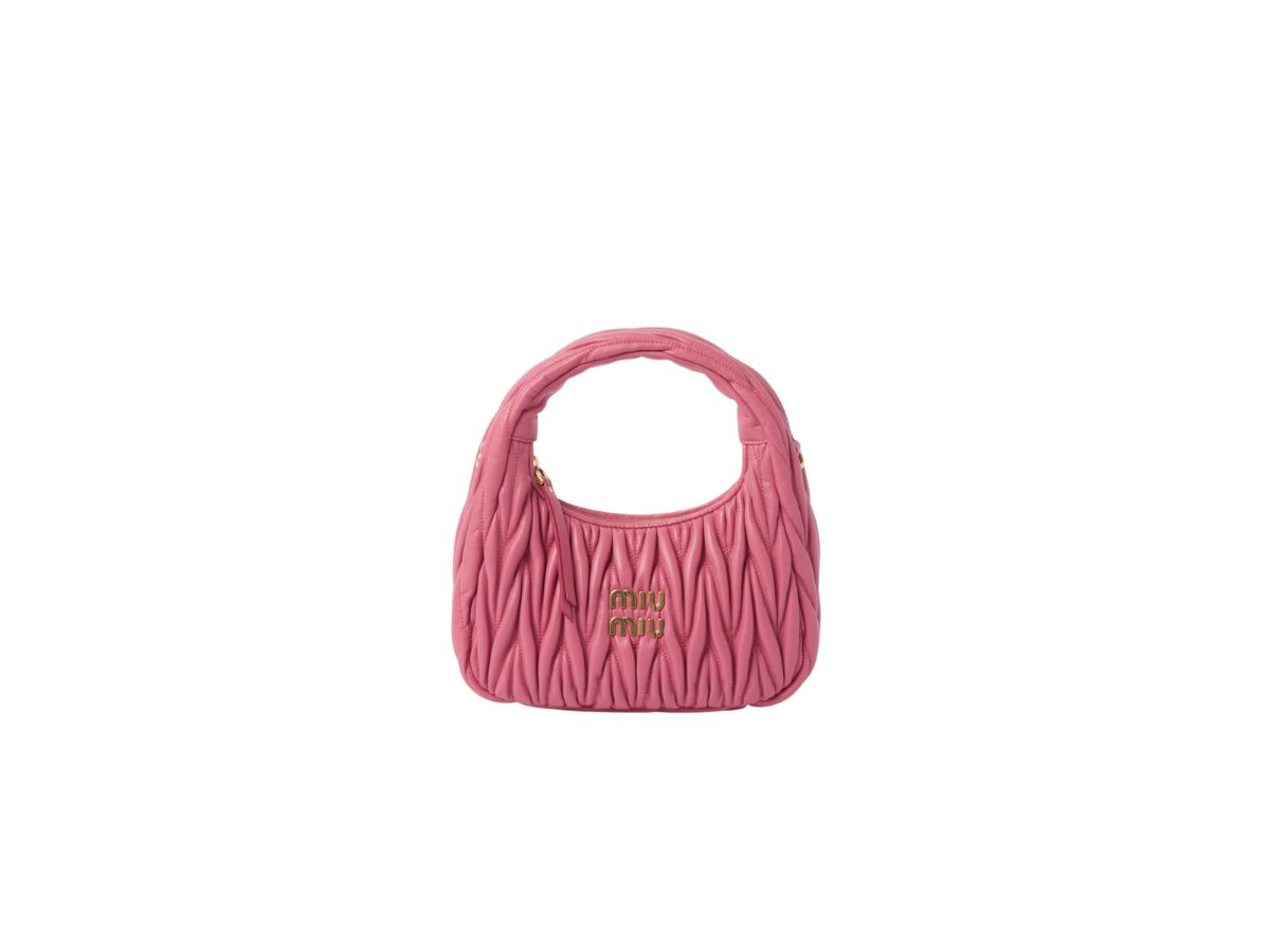 Miu Miu Miu Miu Wander Matelassé Nappa Leather Mini Hobo Bag With Gold-Tone Hardware Begonia Pink