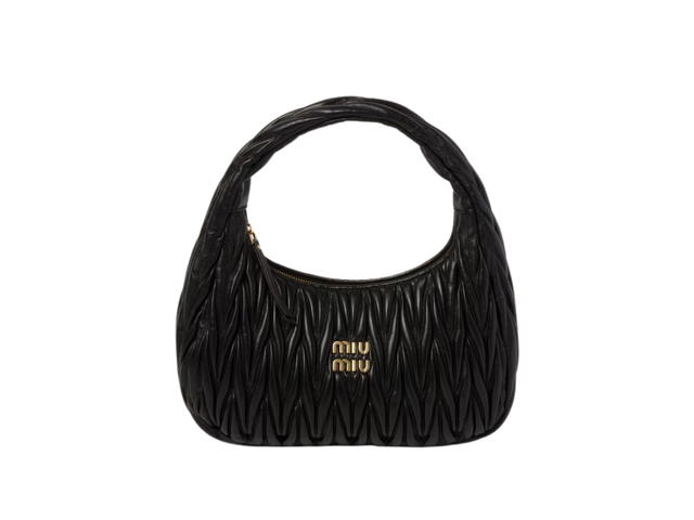 Miu Miu Miu Miu Wander Matelassé Nappa Leather Hobo Bag In Metal Lettering Logo-Gold Tone Hardware Black - view 1