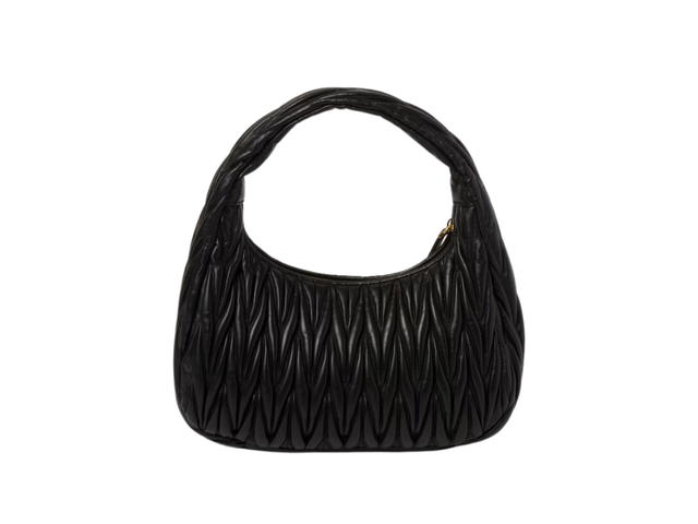 Miu Miu Miu Miu Wander Matelassé Nappa Leather Hobo Bag In Metal Lettering Logo-Gold Tone Hardware Black - view 3