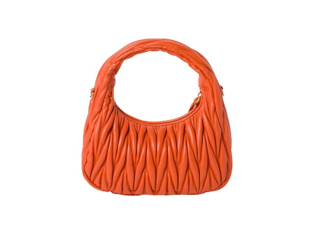 Miu Miu Miu Miu Wander Matelassé Nappa Leather Hobo Bag In Metal Lettering Logo-Gold Tone Hardware Orange - view 2
