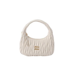 Buy Miu Miu Wander Matelassé Nappa Leather Hobo Bag In Metal Lettering Logo-Gold Tone Hardware White at Sasom – Authentic and Ready to Ship
