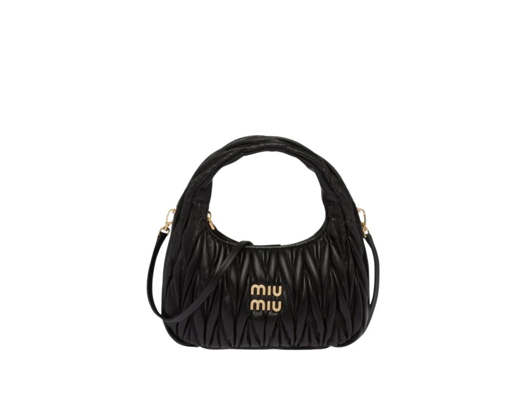 Miu Miu Miu Miu Wander Matelasse Nappa Leather Mini Hobo Bag Black