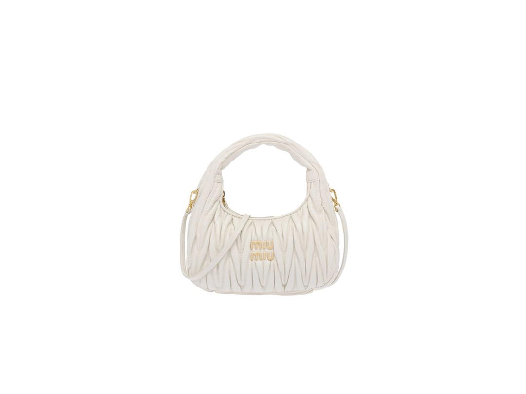 Miu Miu Miu Miu Wander Matelasse Nappa Leather Mini Hobo Bag With Gold-Tone Hardware White