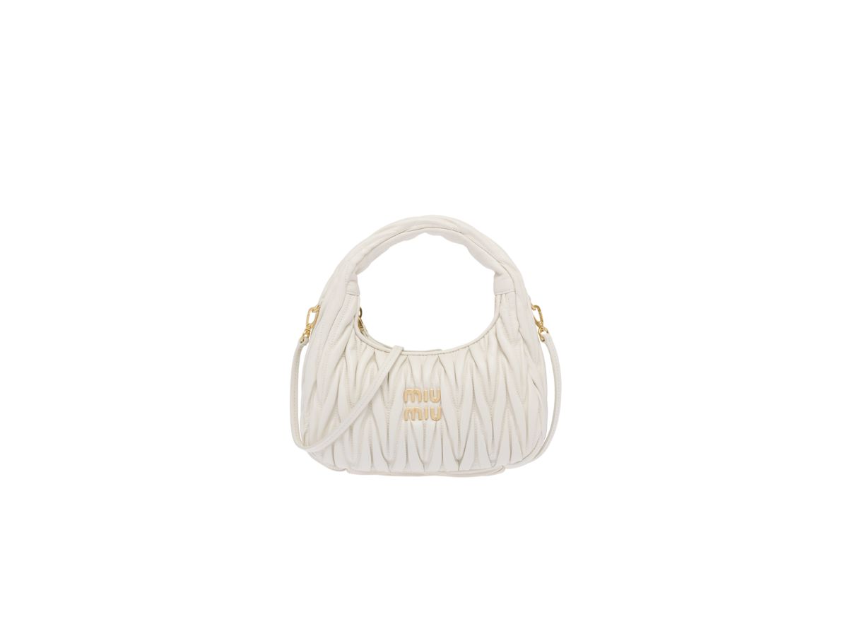 Miu Miu Miu Miu Wander Matelasse Nappa Leather Mini Hobo Bag With Gold-Tone Hardware White