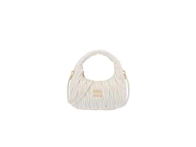 Miu Miu Miu Miu Wander Matelasse Nappa Leather Mini Hobo Bag With Gold-Tone Hardware White - view 1