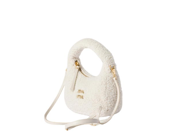 Miu Miu Miu Miu Wander Shearling Hobo Bag With Gold-Tone Steel Finish Metal Hardware Ivory - view 2
