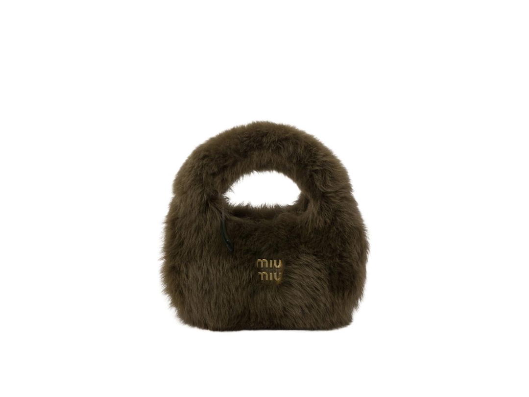 Miu Miu Miu Miu Wander Shearling Hobo Bag With Leather Details Camouflage Green