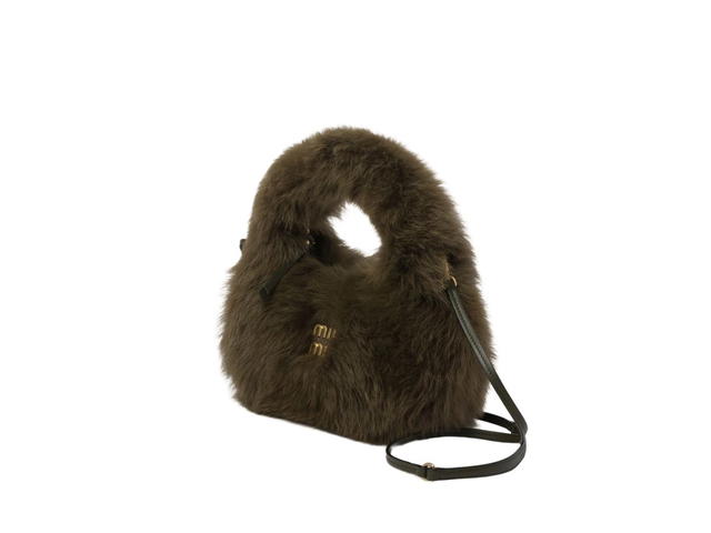 Miu Miu Miu Miu Wander Shearling Hobo Bag With Leather Details Camouflage Green - view 2