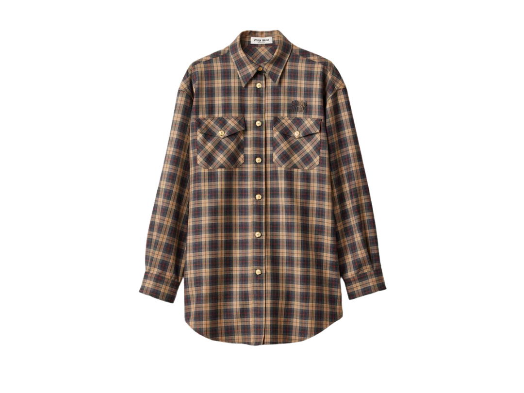 Miu Miu Miu Miu Wool Tartan Shirt Camel Brown
