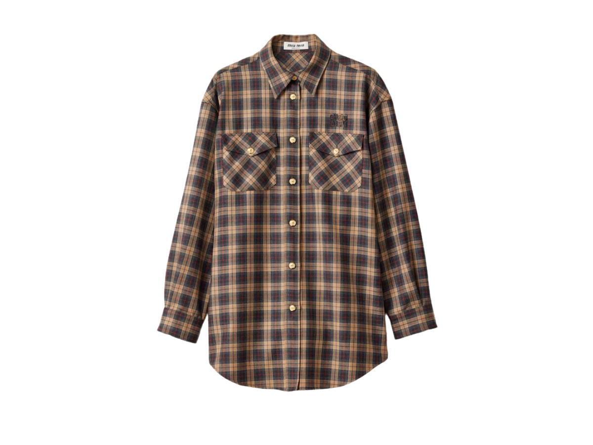 Miu Miu Miu Miu Wool Tartan Shirt Camel Brown