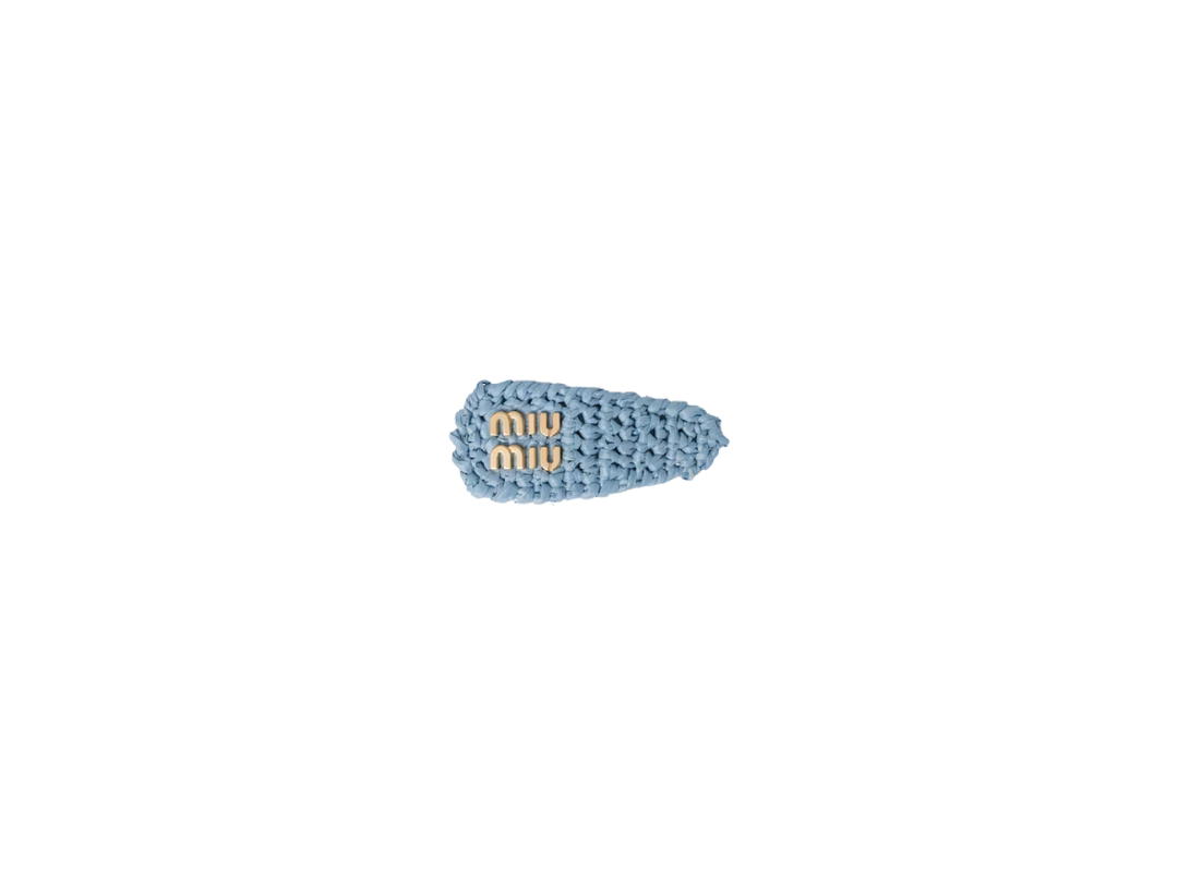 Miu Miu Miu Miu Woven Fabric Hair Clip With Metal Lettering Logo Light Blue