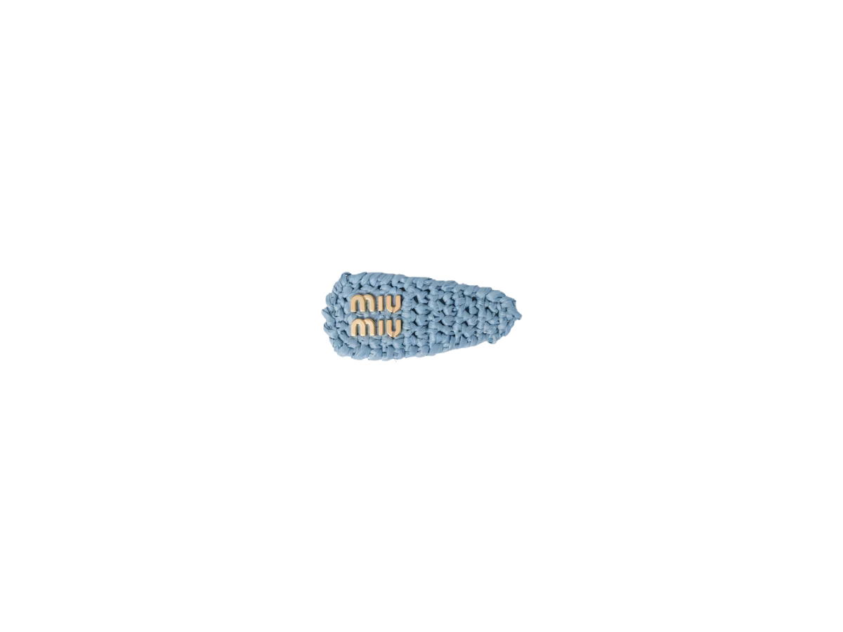 Miu Miu Miu Miu Woven Fabric Hair Clip With Metal Lettering Logo Light Blue