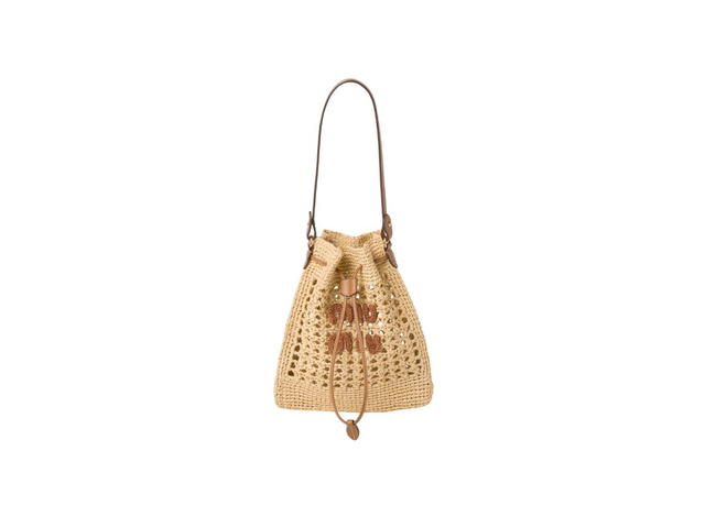 Miu Miu Miu Miu Woven Fabric Mini-Bag With Embroidered Lettering Logo Beige-Cognac - view 1