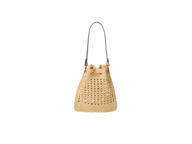 Miu Miu Miu Miu Woven Fabric Mini-Bag With Embroidered Lettering Logo Beige-Cognac - view 2