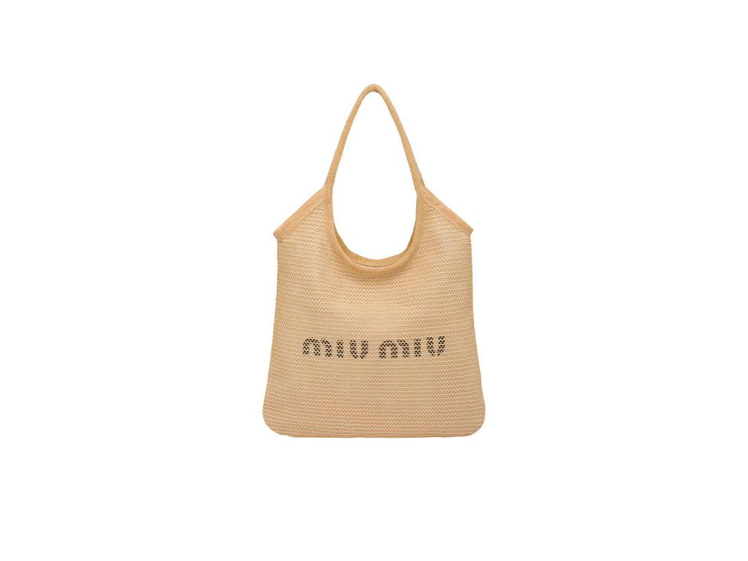 Miu Miu Miu Miu Woven Fabric Tote Bag With The Print Logo Natural
