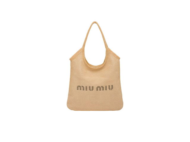 Miu Miu Miu Miu Woven Fabric Tote Bag With The Print Logo Natural - view 1