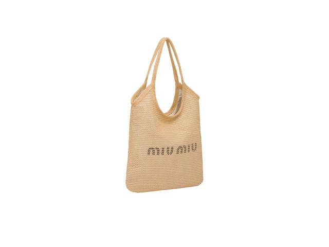 Miu Miu Miu Miu Woven Fabric Tote Bag With The Print Logo Natural - view 2
